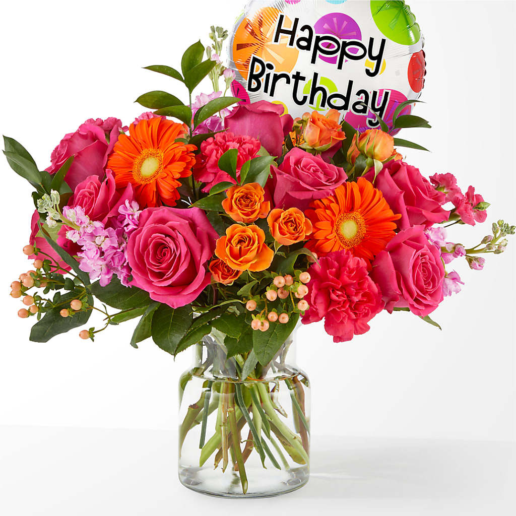 Fiesta Bouquet with Birthday Balloon – SYLVIA'S FLORIST, Antioch CA