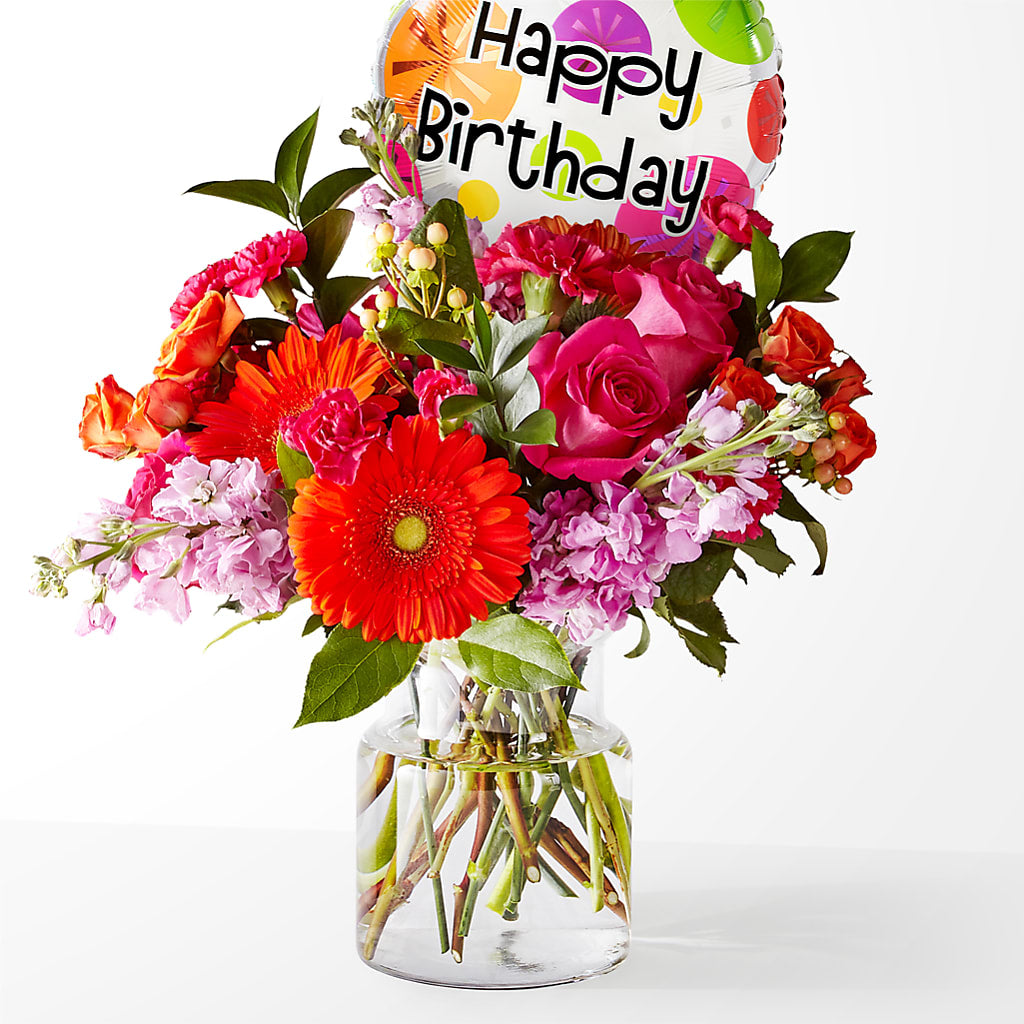 Fiesta Bouquet with Birthday Balloon – SYLVIA'S FLORIST, Antioch CA