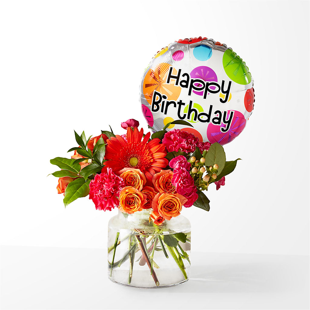 Fiesta Bouquet with Birthday Balloon – SYLVIA'S FLORIST, Antioch CA