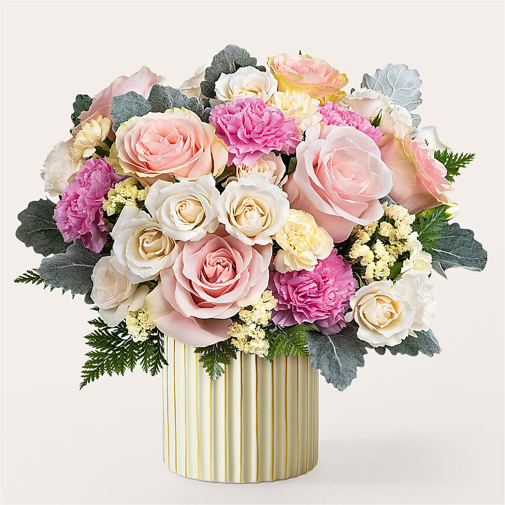 Blissful Moments Bouquet with Ivory Vase – SYLVIA'S FLORIST, Antioch CA