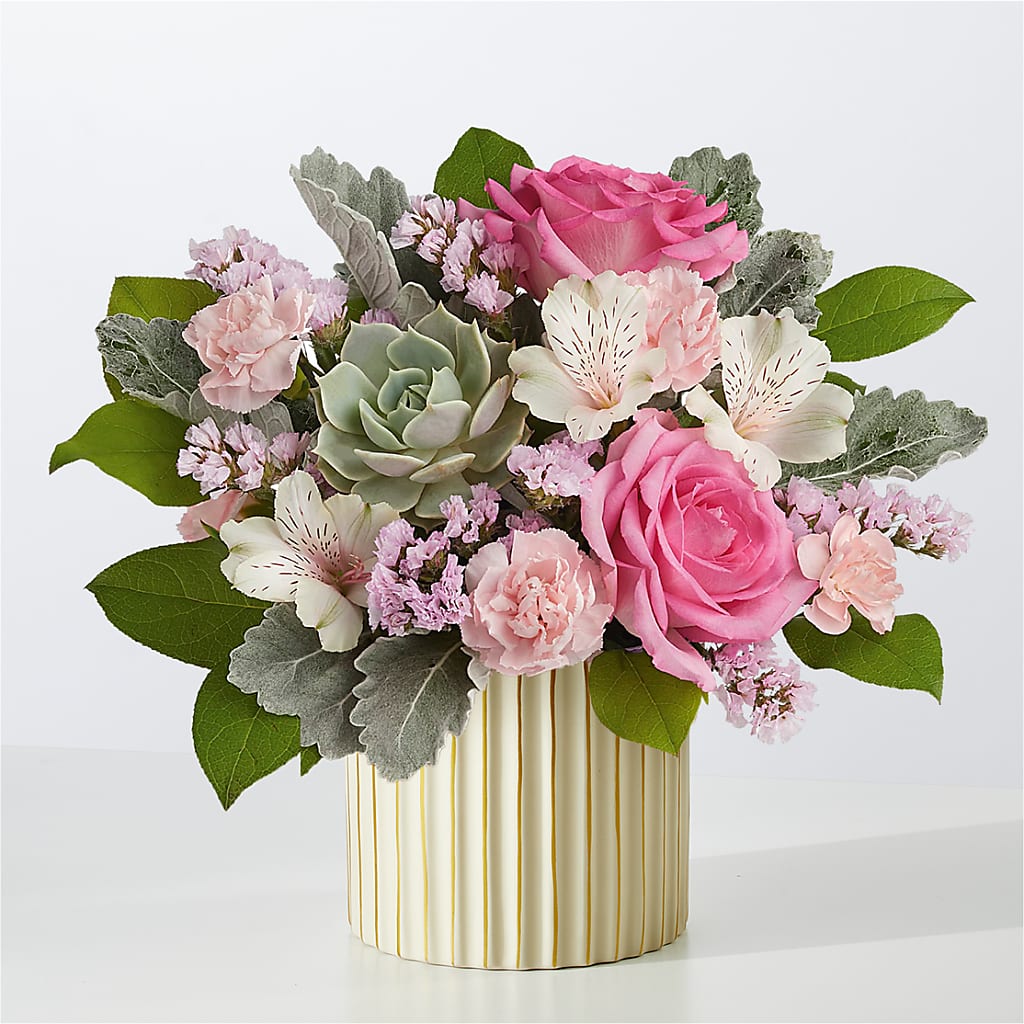 Dusty Rose Bouquet with Ivory Vase – SYLVIA'S FLORIST, Antioch CA