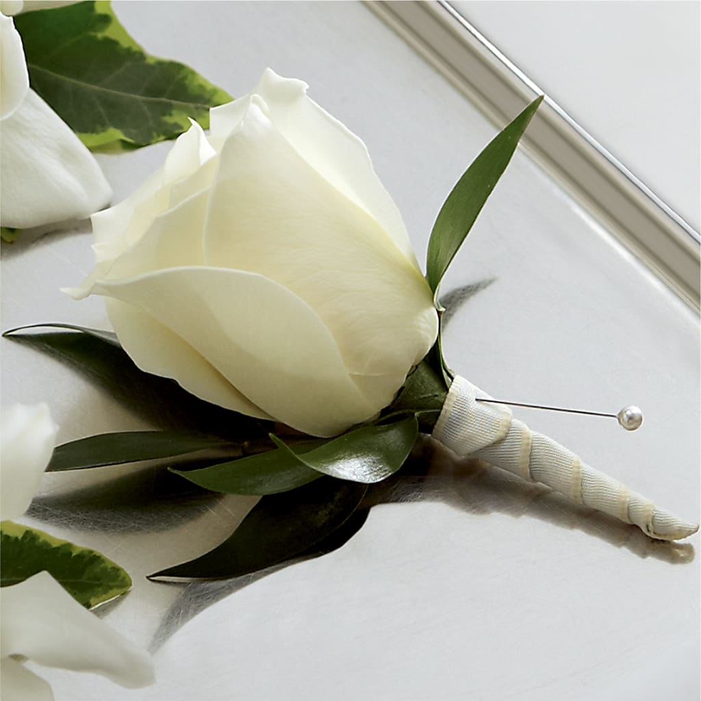 White Rose Boutonniere – SYLVIA'S FLORIST, Antioch CA