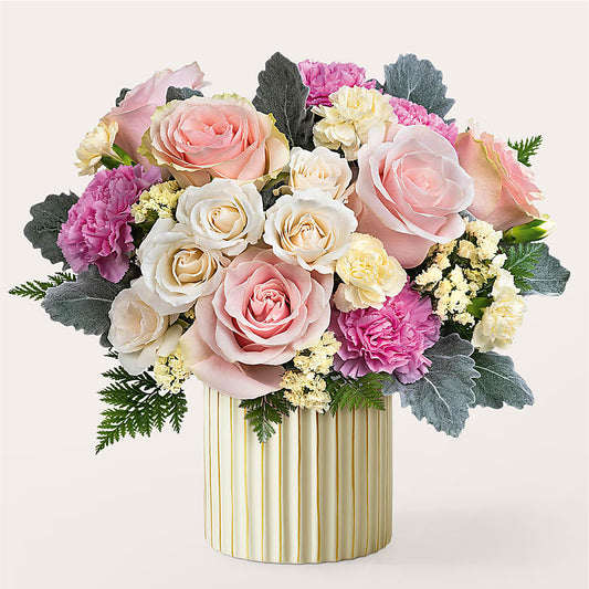 Blissful Moments Bouquet with Ivory Vase – SYLVIA'S FLORIST, Antioch CA
